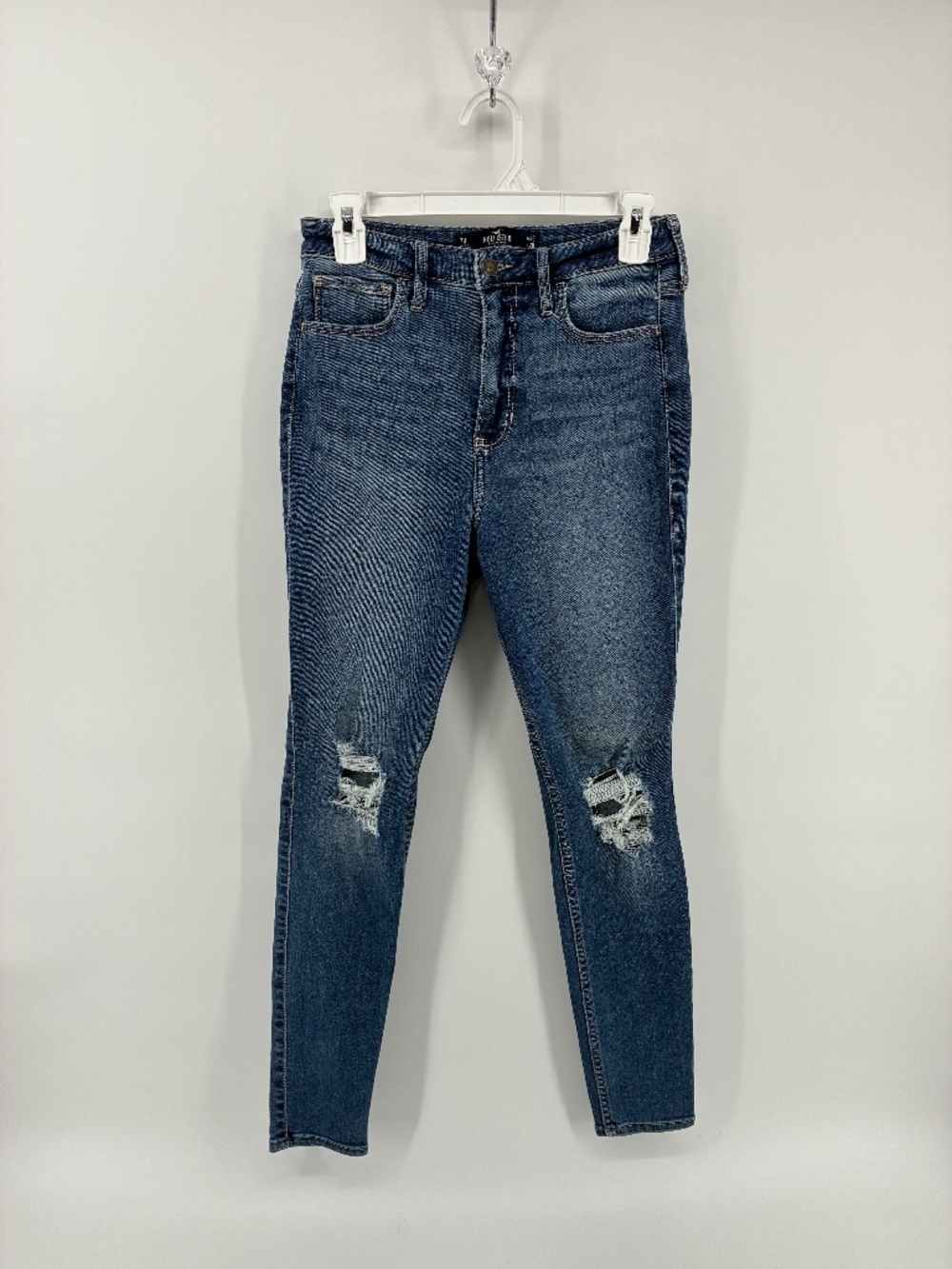 Hollister Women's Blue Distressed Straight Leg Jeans